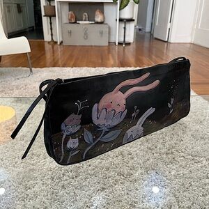 Dries Van Noten Vintage Black Leather hand painted Clutch